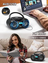 Load image into Gallery viewer, Boombox Portable CD Players for Home with Bluetooth, Boombox CD Player FM Radio Combo, Stereo Sound, AC/Battery Powered, CD/CD-R/RW Compatible, Support AUX/USB/Headphone, Sleep Timer, Repeatable
