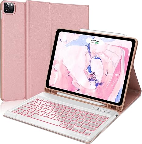 iPad Air 13 inch Case Keyboard (M2, 2024), Keyboard Case for iPad Pro 12.9 inch (6th/5th/4th/3rd Gen), 7 Colors Backlit, Magnetic Detachable Wireless Keyboard, Smart Folio Cover with Pencil Holder