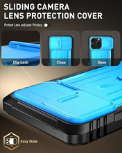 Load image into Gallery viewer, Poetic Revolution Case for iPhone 16 Pro 6.3 inch, [Slide Camera Cover], Full-Body Military Grade Rugged Shockproof Cover with Kickstand and Built-in-Screen Protector, Light Blue
