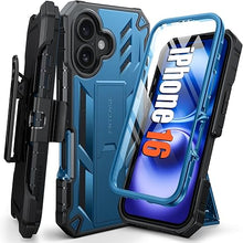 Load image into Gallery viewer, FNTCASE for iPhone 16 Phone Case: Rugged Protective Belt Clip Holster Heavy Duty with Built in Kickstand &amp; Built-in Screen Protector | 360 Full Protection Shockproof Cover, 6.1inch (Blue)
