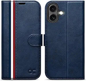 OCASE Compatible with iPhone 16 Plus Wallet Case, PU Leather Flip Folio Case with Card Holders RFID Blocking Kickstand [Shockproof TPU Inner Shell] Phone Cover 6.7 Inch 2024, Spliced Blue