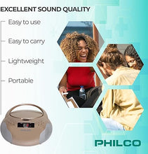 Load image into Gallery viewer, Philco Portable CD Player Boombox with Speakers and AM FM Radio | Rose Gold Boom Box CD Player Compatible with CD-R/CD-RW and Audio CD | 3.5mm Aux Input | Stereo Sound | LED Display
