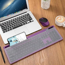 Load image into Gallery viewer, 2.4GHz Silent USB Wireless Keyboard and Mouse Combo - Full-Size Keyboard with Phone Holder and Mouse for Computer, Desktop and Laptop (Purple)
