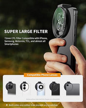 Load image into Gallery viewer, CPL Filter for Phone, 72mm Camera Polarized Lens Polarizing Filter with Metal Cold Shoe Phone Clip Compatible with iPhone 15 14 13 12 11 X XS Plus PRO Max Samsung Galaxy Motorola Pixel
