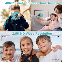 Load image into Gallery viewer, Digital Camera for Teens, 48MP FHD Dual Camera with 2.5K Video, 32GB SD Card, 8X Zoom, Blue Small Camera with Card Reader, Compact Point and Shoot Camera with Games for Kids, Boys, Student
