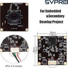 Load image into Gallery viewer, SVPRO Global Shutter USB Camera Module 90fps High Speed Webcam Board 1920x1200 2MP AR0234 UVC Webcam Module with Distortion Free M12 Lens for Computer,Slow Motion Board Camera for Golf Swing
