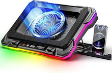 Load image into Gallery viewer, Laptop Cooling Pad Powerful Turbo Fan RGB Gaming Notebook Cooler, Moojay Laptop Fan Cooling Stand with 8 Adjustable Heights and Phone Holder, for 14-19 Inch Laptops - Blue LED Light
