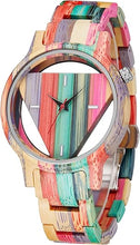 Load image into Gallery viewer, Tiong Colorful Wooden Watch Mens Skeleton Dial Full Wood Quartz Watches Wood Strap Watch for Men
