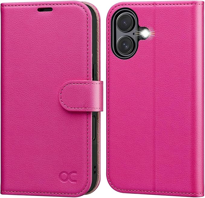 OCASE Compatible with iPhone 16 Wallet Case, PU Leather Flip Folio Case with Card Holders RFID Blocking Kickstand [Shockproof TPU Inner Shell] Phone Cover 6.1 Inch 2024, Rose