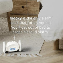 Load image into Gallery viewer, CLOCKY Extra Super Loud Alarm Clock for Heavy Sleepers Adults Kids Teens Bedroom, Move Jump Roll Run Away Easy to Set Smart Digital Alarm Clock on Wheels -Funny Gag Gift (White)
