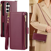 Load image into Gallery viewer, Antsturdy Compatible with Samsung Galaxy S25 Wallet Case for Women?RFID Blocking? Crossbody Phone Case PU Leather Zipper with Wrist Strap Flip Cover Credit Card Holder for S25 6.2&quot;,Wine Red
