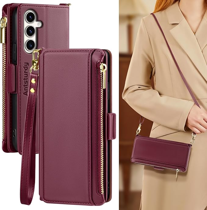 Antsturdy Compatible with Samsung Galaxy S25 Wallet Case for Women?RFID Blocking? Crossbody Phone Case PU Leather Zipper with Wrist Strap Flip Cover Credit Card Holder for S25 6.2