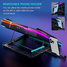 Load image into Gallery viewer, Laptop Cooling Pad Powerful Turbo Fan RGB Gaming Notebook Cooler, Moojay Laptop Fan Cooling Stand with 8 Adjustable Heights and Phone Holder, for 14-19 Inch Laptops - Ice Blue LED Light
