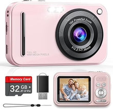 Load image into Gallery viewer, Digital Camera, Autofocus 48MP FHD 1080P Camera for Kids with 16X Zoom Anti Shake, Compact Portable Small Point and Shoot Digital Cameras with 32GB Memory Card for Teens Girls Kids Adults, Pink
