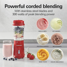 Load image into Gallery viewer, Hamilton Beach Portable Blender for Shakes and Smoothies with 14 Oz BPA Free Travel Cup and Lid, Durable Stainless Steel Blades for Powerful Blending Performance, Red (51101RV)
