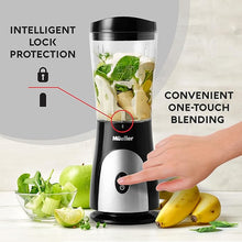 Load image into Gallery viewer, Mueller Personal Blender for Shakes and Smoothies with 15 Oz Travel Cup and Lid, Juices, Baby Food, Heavy-Duty Portable Blender &amp; Food Processor, Black
