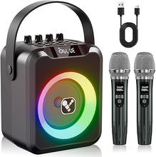 Load image into Gallery viewer, Portable Karaoke Machine with 2 Wireless Microphones, Karaoke Machine for Adults &amp; Kids,Rechargeable Karaoke Microphone with 6 Voice Changer,Karaoke Speaker Supports Bluetooth,USB,Live,AUX,TF,MIC
