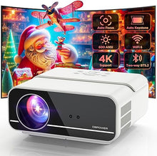 Load image into Gallery viewer, [Auto Focus/Keystone] DBPOWER Projector 4K with 5G WiFi and Two-Way Bluetooth, 600ANSI FHD Native 1080P Outdoor Movie Projector with 4P4D/PPT/Zoom, Mini Home Projector Compatible w TV Stick (White)

