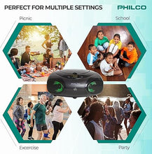 Load image into Gallery viewer, Philco Portable Bluetooth Boombox CD Player with AM FM Radio and USB Playback | Fun Lights |Stereo Sound | CD Player is Compatible with MP3/WMA/CD-R/CD-RW CDs | 3.5mm Aux Input | AC/Battery Powered
