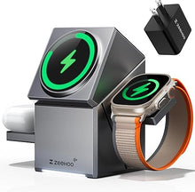 Load image into Gallery viewer, ZEEHOO 3 in 1 Charging Station for Apple MagSafe Charger, CubeTrick-X Qi2 15W Fast Wireless Charger Stand for Apple Watch, for iPhone 16,15,14,13,12 Series, AirPods (30W USB-C Charger Included)
