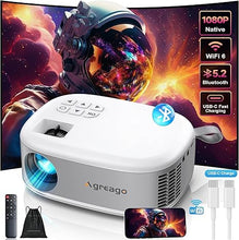 Load image into Gallery viewer, Projector with WiFi and Bluetooth, Agreago Mini Outdoor Portable Projector with USB-C Cable, Focus &amp; ±15% Keystone, Native 1080P Projector 2 Speakers Compatible with TV Stick/Laptop/HDMI
