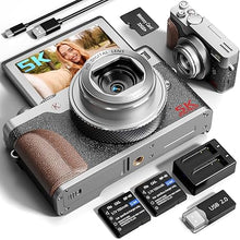 Load image into Gallery viewer, 64MP Digital Cameras for Photography, 5K Autofocus Point and Shoot Digital Cameras with 32GB TF Card &amp; 2 Batteries,18X Zoom Anti-Shake Vlogging Camera for YouTube,Compact Camera for Travel (K110)
