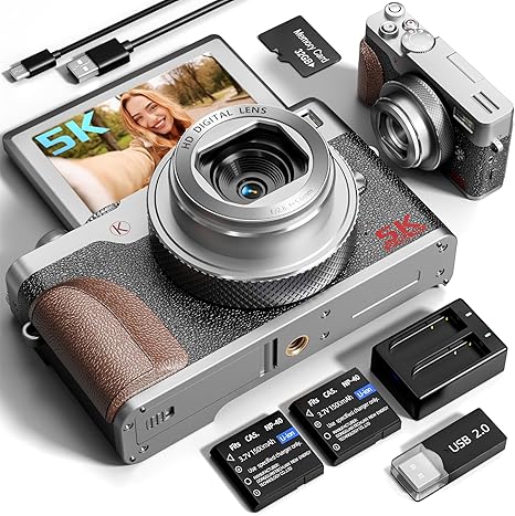 64MP Digital Cameras for Photography, 5K Autofocus Point and Shoot Digital Cameras with 32GB TF Card & 2 Batteries,18X Zoom Anti-Shake Vlogging Camera for YouTube,Compact Camera for Travel (K110)