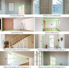 Load image into Gallery viewer, 330FT Professional Green Laser Measuring Tool with Angle Sensor, Huepar 1/16in Accuracy Medidor Laser Distance Measurement Tool, Rechargeable Digital Laser Room Measuring Device, Laser Distance Meters
