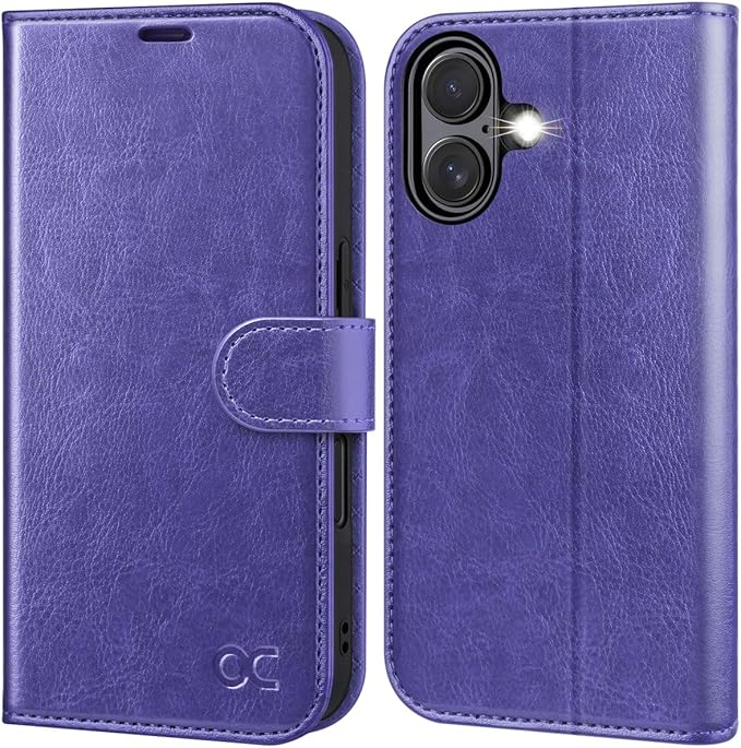 OCASE Compatible with iPhone 16 Wallet Case, PU Leather Flip Folio Case with Card Holders RFID Blocking Kickstand [Shockproof TPU Inner Shell] Phone Cover 6.1 Inch 2024, Purple