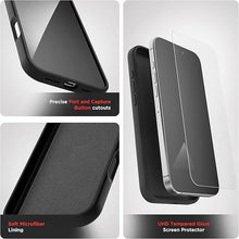 Load image into Gallery viewer, ENCASED Magnetic Silicone Case for iPhone 16 Pro Max (2024) Compatible with MagSafe | Tempered Glass Screen Protector | Soft Silk-Touch Grip Cover (Matte Black)
