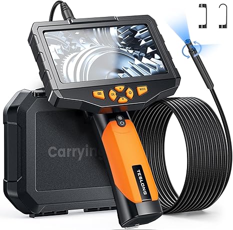 Dual Lens Inspection Camera with 360° Electric Rotation Probe, Teslong NTS300 Industrial Endoscope Camera, 16.5ft Waterproof Scope Camera Cable, 5