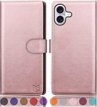 Load image into Gallery viewer, SUANPOT Compatible with iPhone 16 6.1&quot; Wallet case with RFID Blocking Credit Card Holder,Flip Book PU Leather Protective Cover Women Men for Apple 16 Phone case Rose Gold
