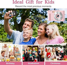 Load image into Gallery viewer, Digital Camera, FHD 1080P Kids Digital Point and Shoot Camera with 16X Digital Zoom, Anti-Shake, Flash, 32GB Card, Portable Compact Travel Camera for Boys, Girls (Pink)
