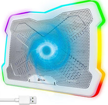 Load image into Gallery viewer, KLIM Ultimate + RGB Laptop Cooling Pad with LED Rim + New 2024 + Gaming Laptop Cooler + USB Powered Fan + Very Stable and Silent Laptop Stand + Compatible up to 17&quot; + PC Mac PS5 PS4 Xbox One - White
