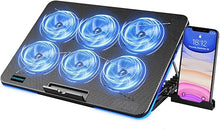 Load image into Gallery viewer, LIANGSTAR Laptop Cooling Pad, Laptop Cooler with 6 Quiet Fans for 12-17 Inch Notebook Gaming Fan Stable Stand, 7 Height &amp; Wind Speed Adjustable, Blue LED Light can Turned Off?2 USB Port &amp; Phone Holder
