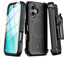 Load image into Gallery viewer, M MYBAT PRO Maverick Series iPhone 16 Plus 6.7 Case with Belt Clip Holster,[Compatible with Magsafe] w/Screen Protector,Anti-Drop,Shockproof,with 360°Rotating Kickstand,Heavy Duty Protection Black
