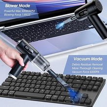 Load image into Gallery viewer, Electric Compressed Air Duster &amp; Vacuum 2 in 1, Dust Air Blower for Electronics Computers PC Keyboard Handheld Cordless Vacuum Cleaner - 3 Gear 50000RPM 6000mAh Rechargeable with Display
