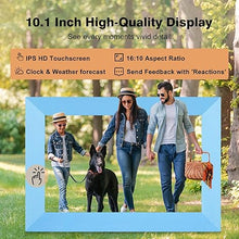 Load image into Gallery viewer, Frameo 10.1 Inch WiFi Digital Picture Frame, 1280x800 HD IPS Touch Screen Digital Photo Frame 32GB Storage,Auto-Rotate,Slideshow Share Videos Photos Remotely Via Frameo App (Blue)
