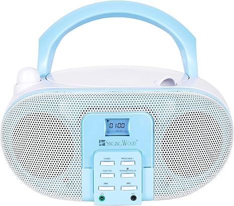 SingingWood GC01 Macarons Series Portable CD Player Boombox with AM FM Stereo Radio Kids CD Player LCD Display, Front Aux-in Port Headphone Jack, Supported AC or Battery Powered -Blueberry