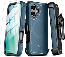 Load image into Gallery viewer, M MYBAT PRO Maverick Series iPhone 16 Plus 6.7 Case with Belt Clip Holster,[Compatible with Magsafe] w/Screen Protector,Anti-Drop,Shockproof,with 360°Rotating Kickstand,Heavy Duty Protection Blue
