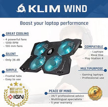 Load image into Gallery viewer, KLIM Wind Laptop Cooling Pad - More Than 500 000 Units Sold - New Version 2024 - The Most Powerful Rapid Action Cooling Fan - Laptop Stand with 4 Cooling Fans at 1200 RPM - USB Fan - PS5 PS4 - Cyan
