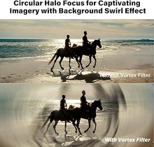 Load image into Gallery viewer, Walking Way Whirlpool Camera Effects Filter, Tunnel Vision Lens Filter, Spiral Halo Prism Lens Filter with Vortex and Circular Halo Frame Effect for Camera Lens (82mm)
