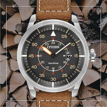 Load image into Gallery viewer, Citizen Men’s Eco-Drive 3-Hand Date Avion Watch with Leather Strap (Style: AW1361:10H)
