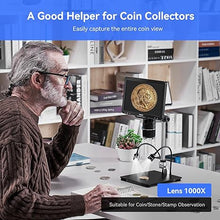 Load image into Gallery viewer, TOMLOV TriL110 10.1&quot; 3 Lens 2K HDMI Digital Microscope 2500X, Coin Microscope Magnifier for Entire Coins with IPS Screen, LCD Soldering Microscope for Adults, 14 LED Lights, PC/TV Compatible, 64GB
