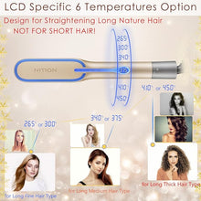 Load image into Gallery viewer, NITION LCD Ceramic Tourmaline Hot Hair Comb Flat Iron 450°F Hair Straightening Brush for Fast Straightening Long Wave,Curly Hair. Easy Hair Straightener Brush Home Styling. MCH Heating. Gold
