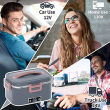 Load image into Gallery viewer, Electric Heated Lunch Box 100W - 3-IN-1 1.8L Fast Self Heating Lunch Boxes Portable for Adults,12V/24V/110V with Leak-Proof Compartment Lid for Car Truck Office Home (3 Times Faster)
