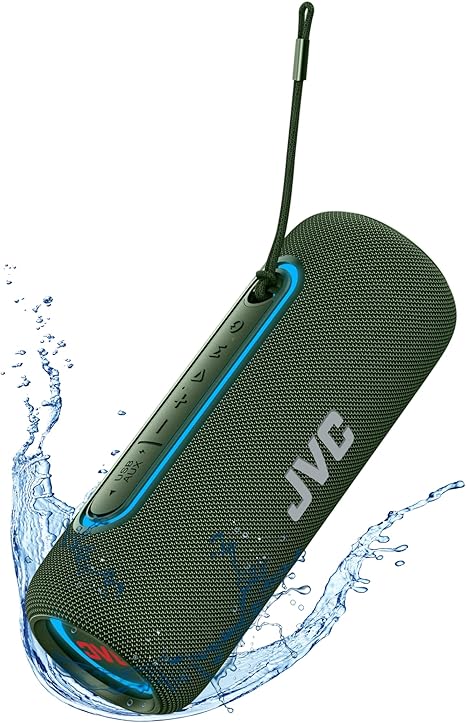 JVC Illuminated Portable Wireless Speaker with 20W max outputs, Dynamic Sound, Bluetooth 5.0, TWS Capability, USB-C, IPX5, AUX in, up to 5-Hour Battery Life - SPPA5BTG (Green)