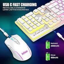 Load image into Gallery viewer, RedThunder K10 Wireless Gaming Keyboard and Mouse Combo, RGB Backlit Rechargeable 3800mAh Battery, Mechanical Feel Anti-ghosting Keyboard with Pudding Keycaps + 7D 3200DPI Mice for PC Gamer (White)
