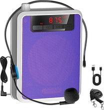 Load image into Gallery viewer, Voice Amplifier?Professional Mini Portable lotmusic Microphone Amplifier Speaker Rechargeable Wired Microphone Headset, Personal for Teacher Classroom Outdoor Meeting Tour Guides (Purple)
