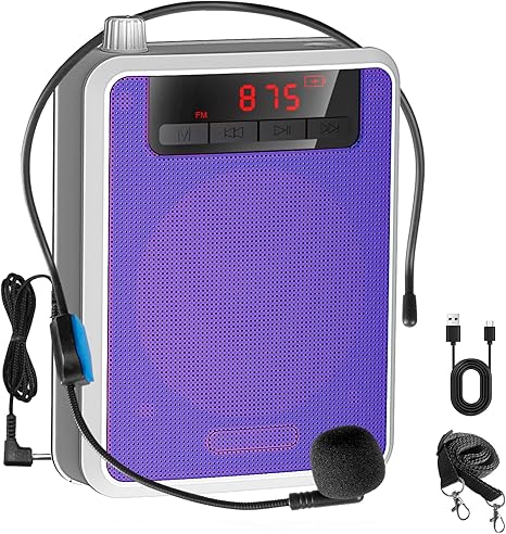 Voice Amplifier?Professional Mini Portable lotmusic Microphone Amplifier Speaker Rechargeable Wired Microphone Headset, Personal for Teacher Classroom Outdoor Meeting Tour Guides (Purple)